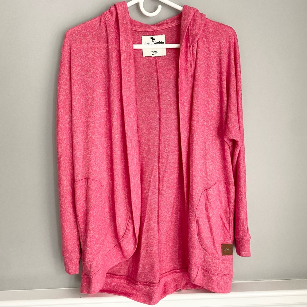 Abercrombie Kids Open Front Pink Super Soft Hooded Cardigan Sz 13 / 14